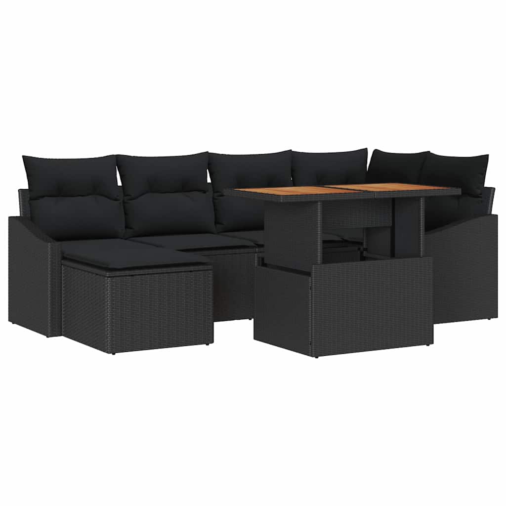 Garten Essgruppe mit Kissen 7 pcs Schwarz und Creme