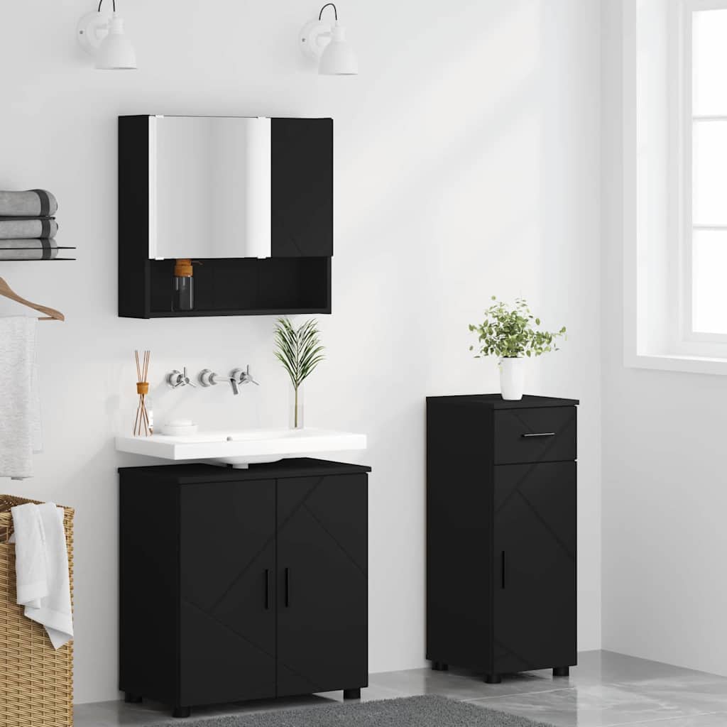 Badezimmermöbel-Set mit Tür 3 pcs Weiß Holzwerkstoff & Metall