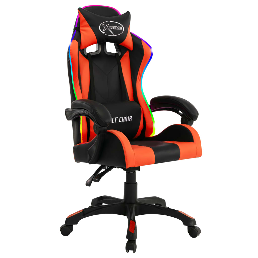 Gaming-Stuhl mit RGB LED-Leuchten Blau und Schwarz Kunstleder