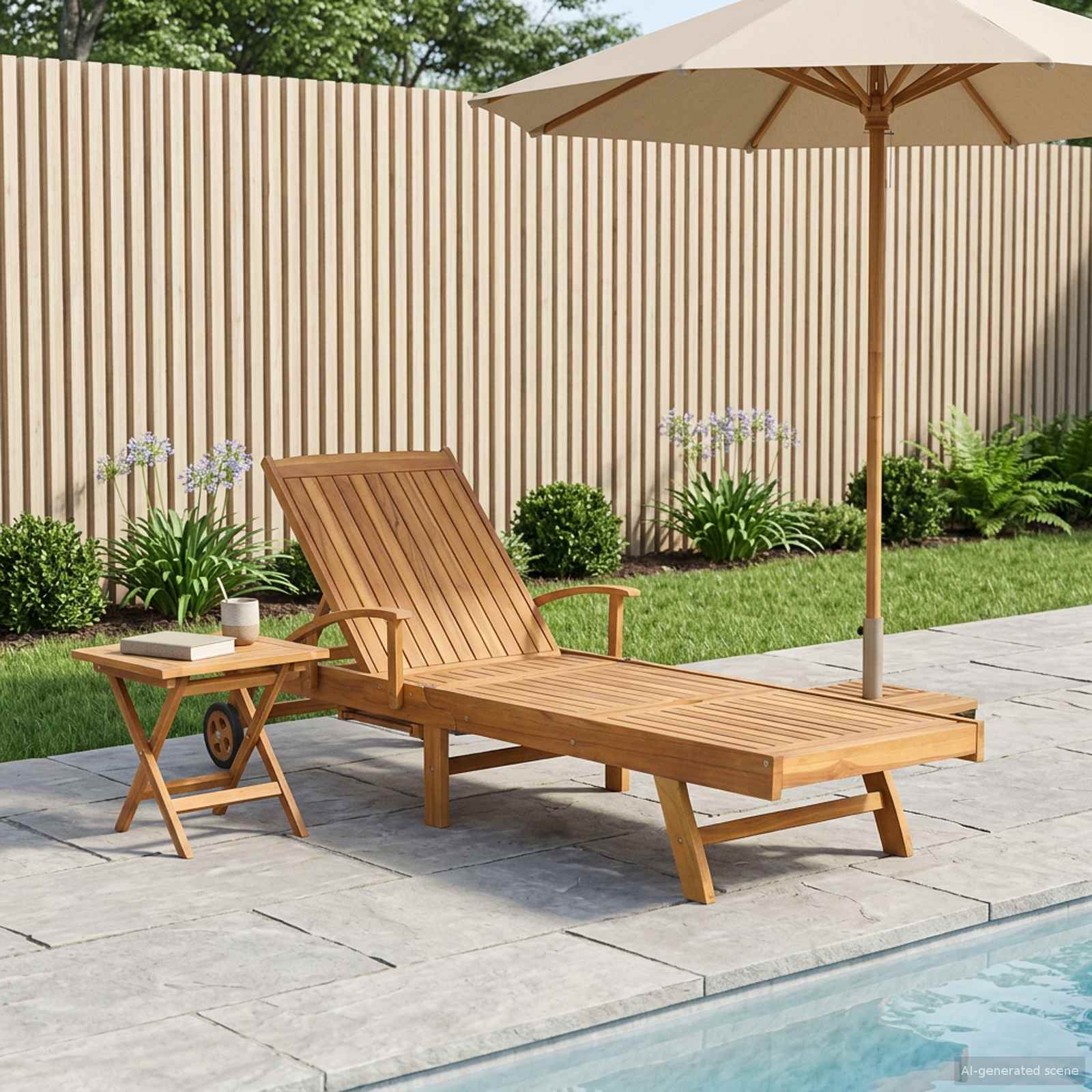 Sonnenliege 1-Person Braun Massivholz Teak