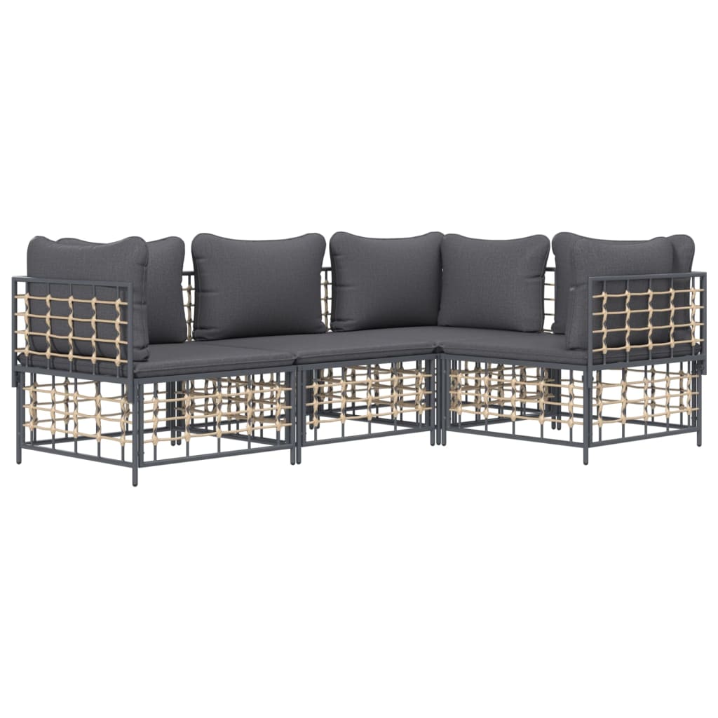 5-tlg. Garten-Lounge-Set mit Kissen Anthrazit Poly Rattan