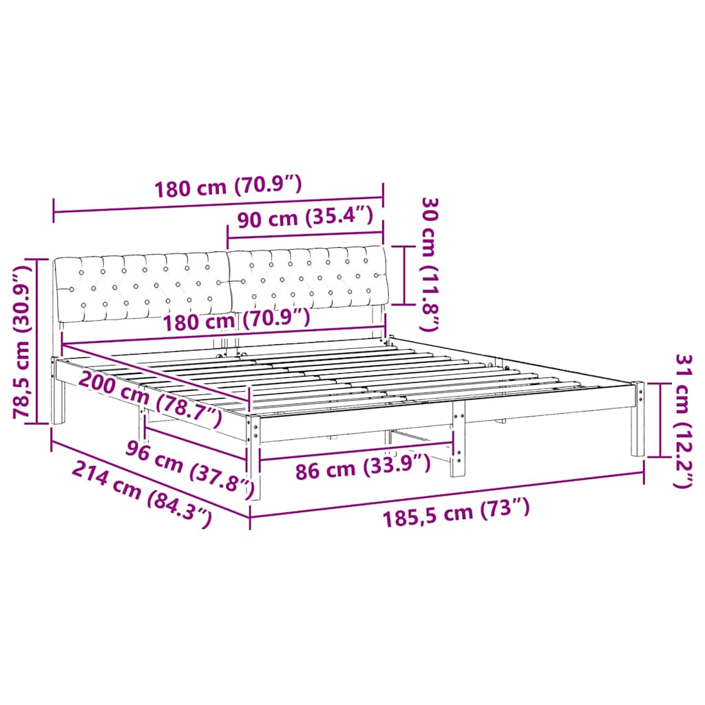 Bettgestell Braun und hellgrau 200 x 200 cm Massivholz Kiefer