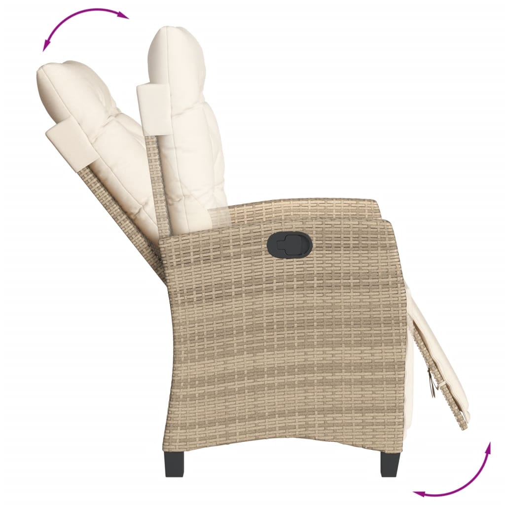 Gartensessel Verstellbar mit Kissen Schwarz Poly Rattan