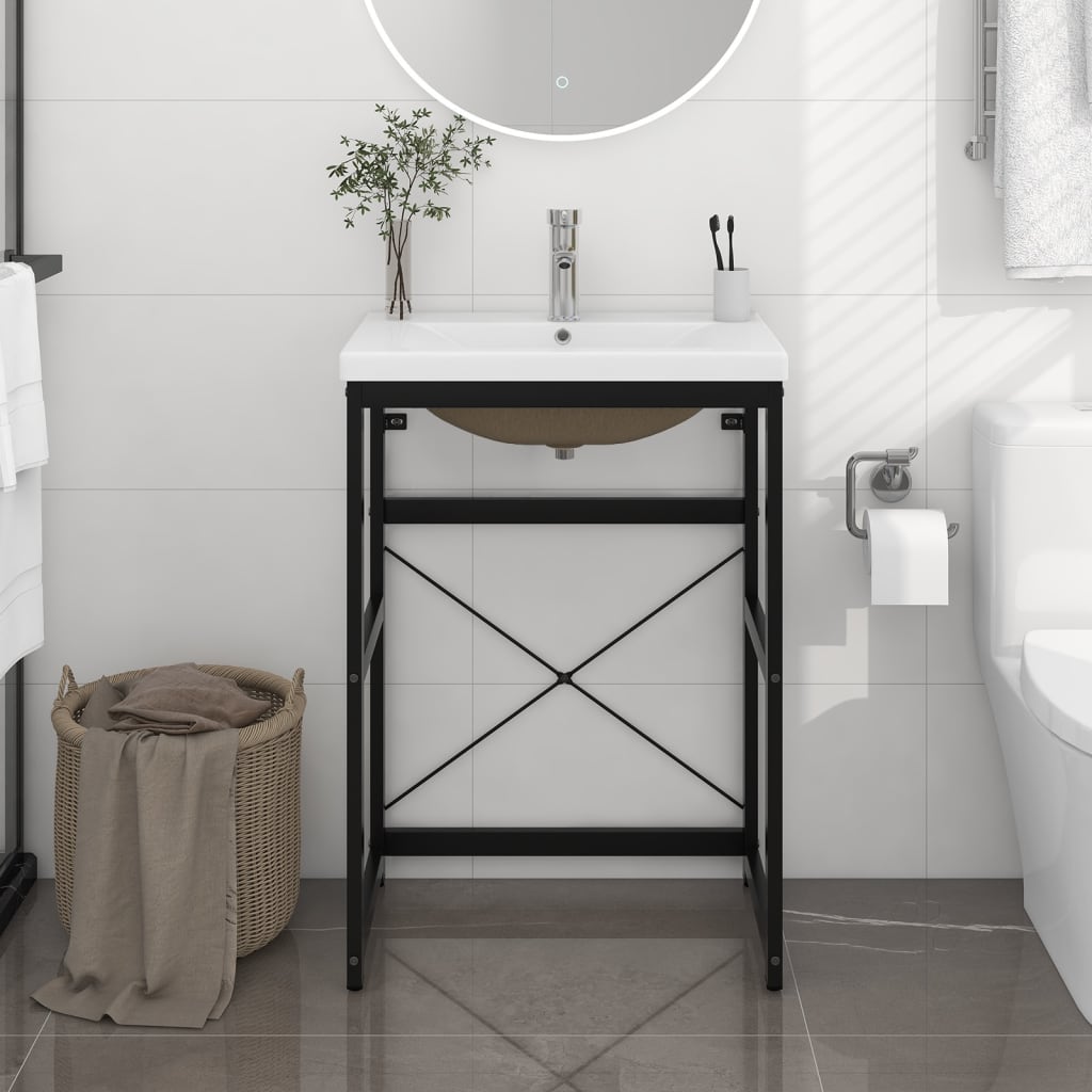 Badezimmer-Waschtischgestell mit Waschbecken Weiß Eisen