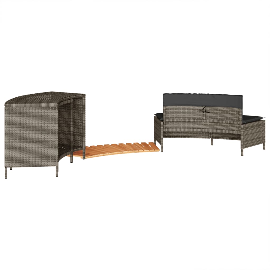 Whirlpool-Umrandung Schwarz Poly-Rattan und Massivholz Akazie