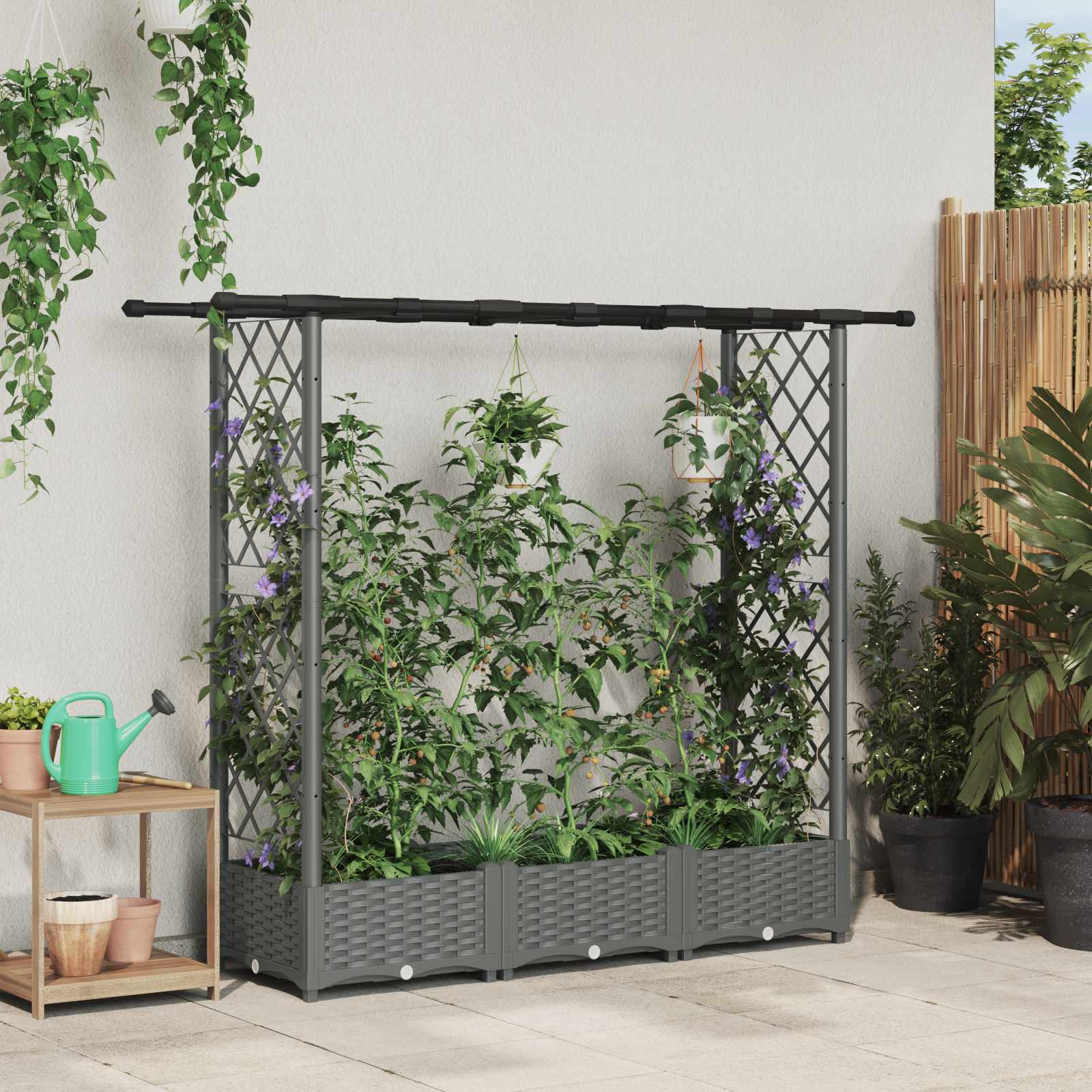 Hochbeet mit Rankgitter und Dach Braun 124 x 40 x 123 cm PP
