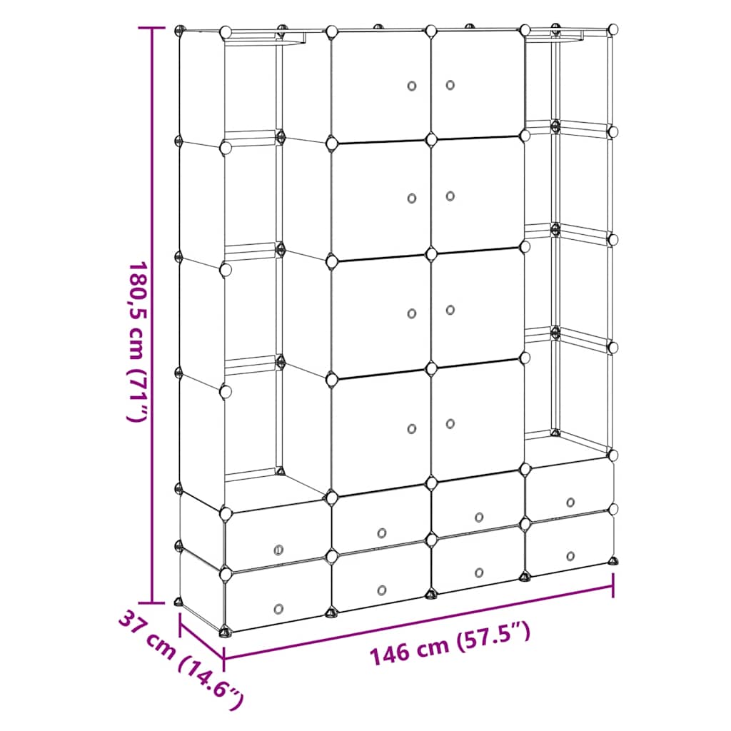 Modularer Schrank mit 9 Fächern 109x36,5x143cm Schwarz und Weiß