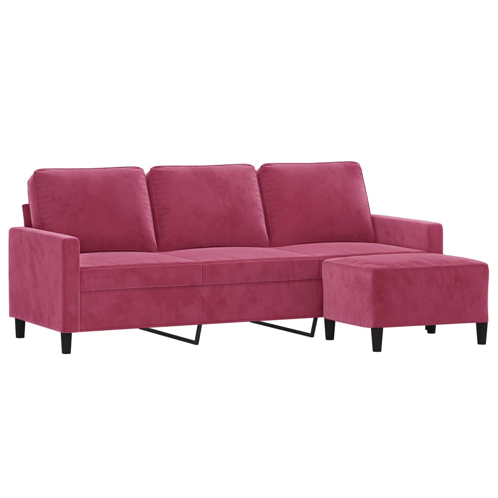 3-Sitzer-Sofa mit Hocker Rosa 180 cm Samt