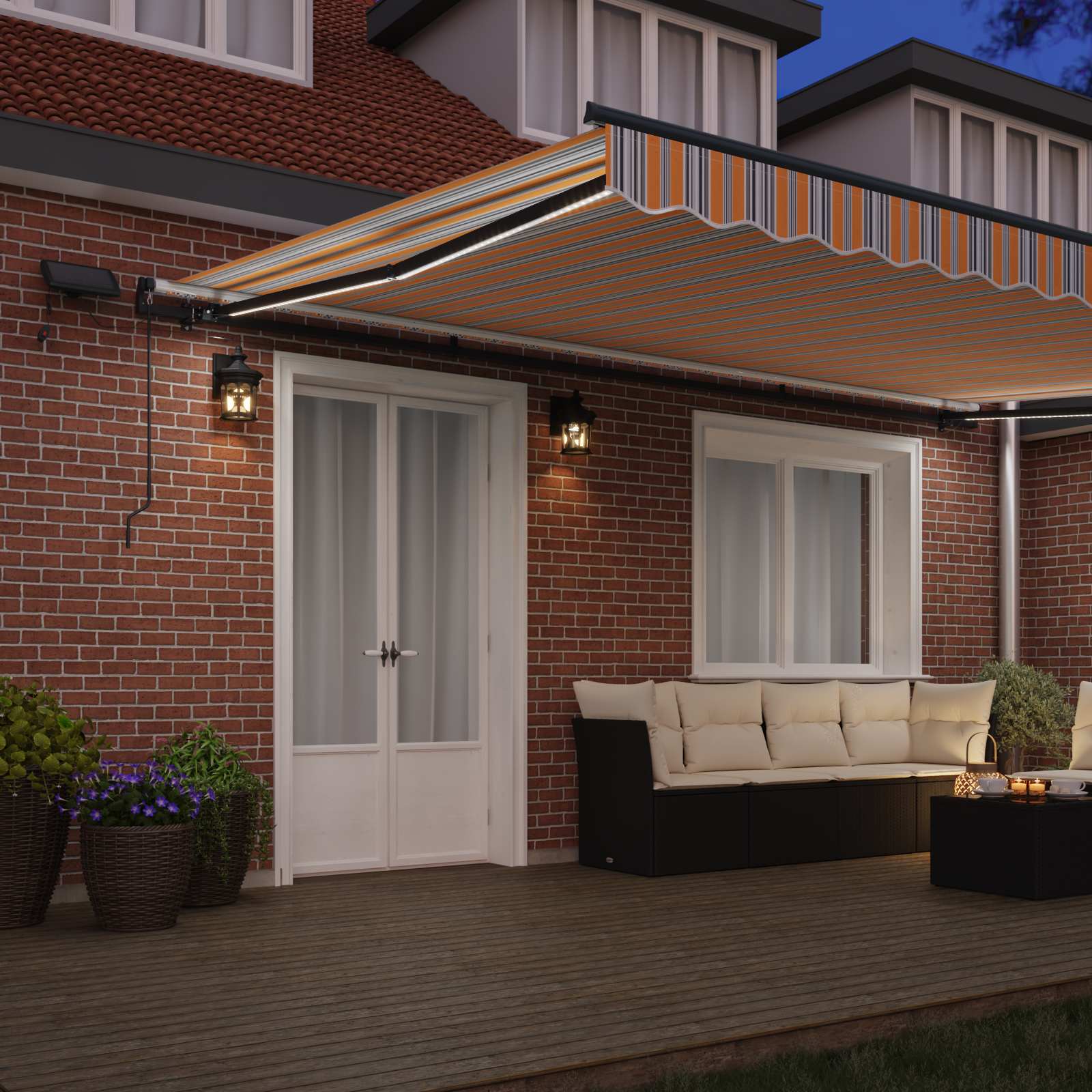 Markise Manuell Einziehbar mit LED 300x250 cm Blau und Weiß