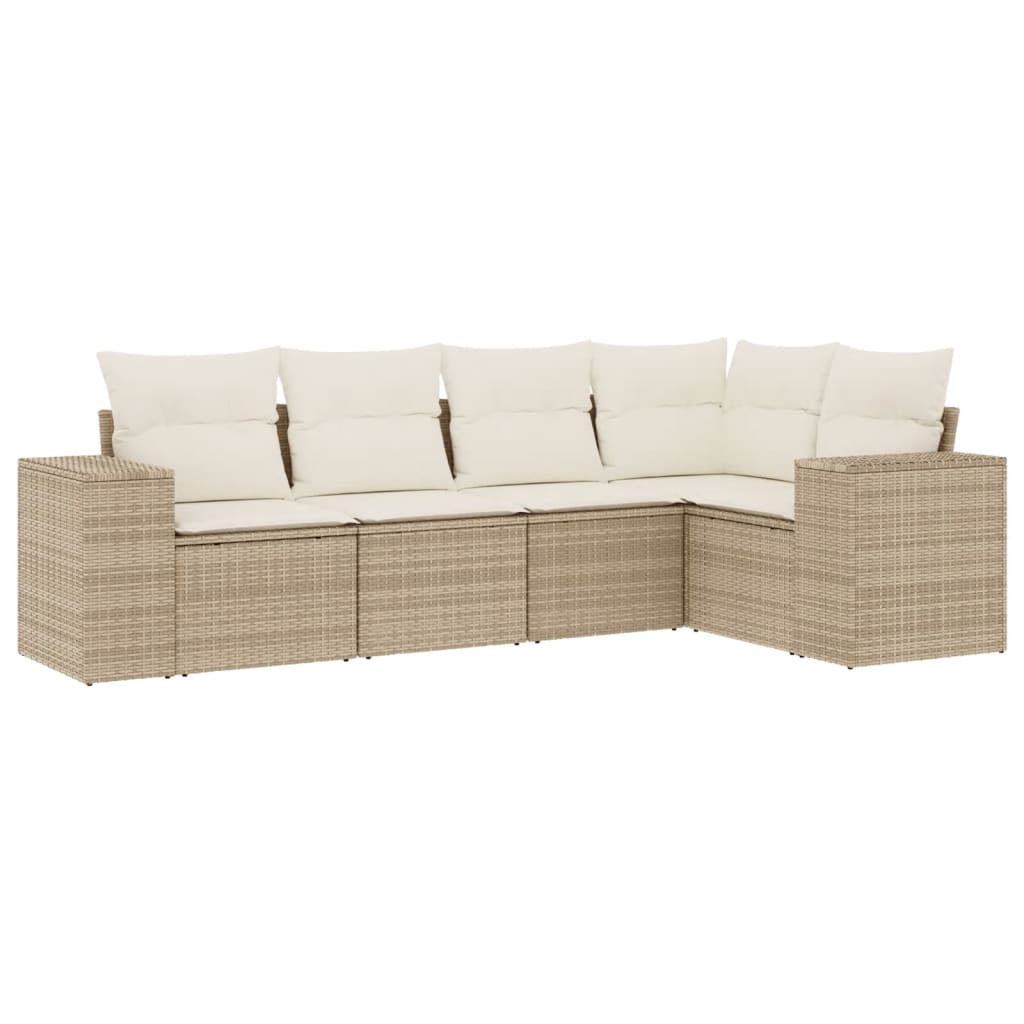5-tlg. Garten-Sofagarnitur mit Kissen Schwarz Poly Rattan