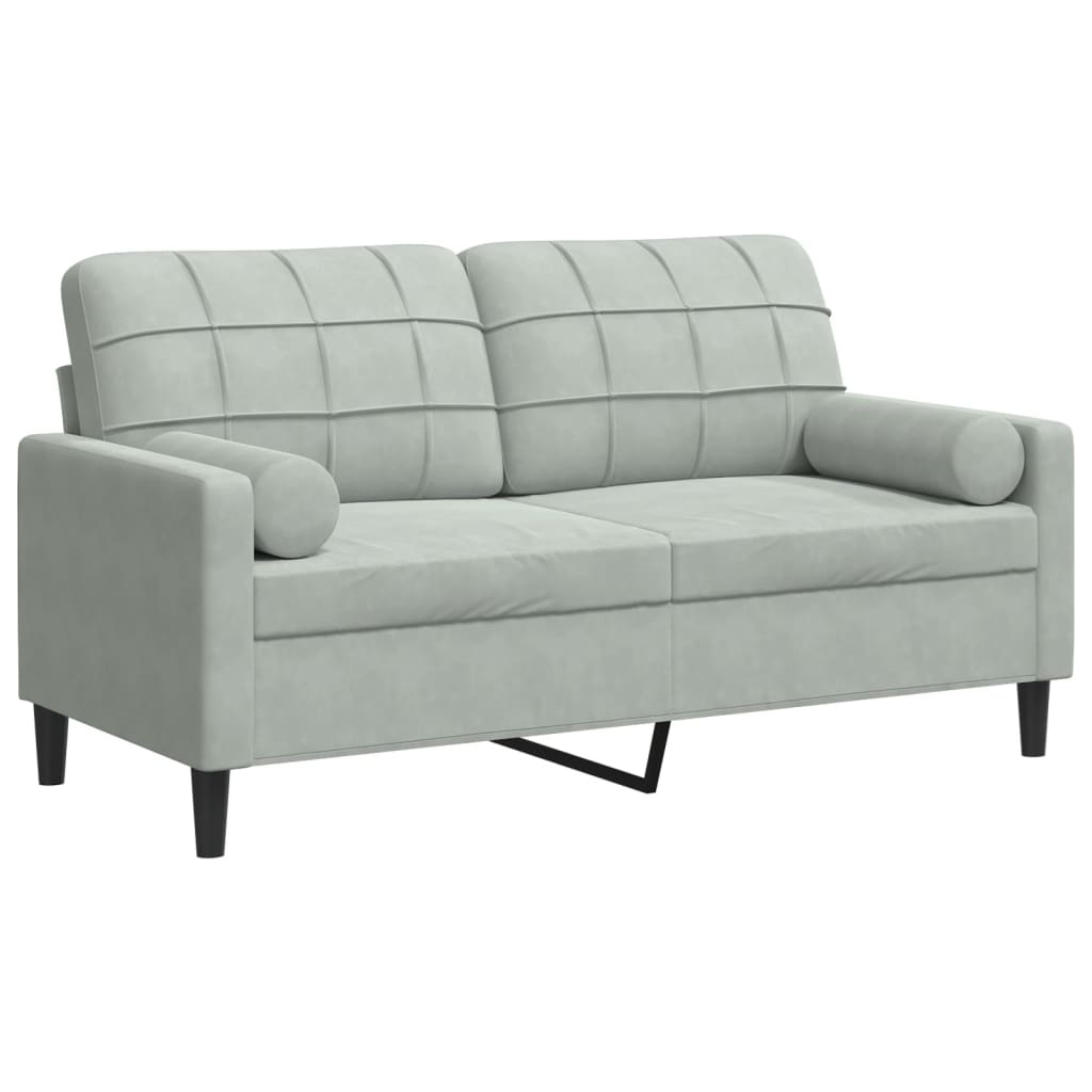 2-Sitzer-Sofa mit Zierkissen Hellgrau 120 cm Samt