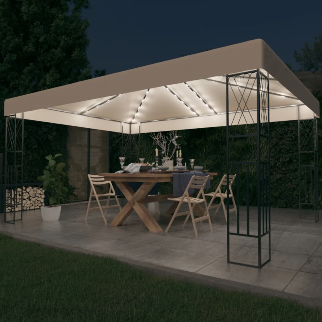 Pavillon mit LED-Lichterkette 3x3 m Creme Stoff