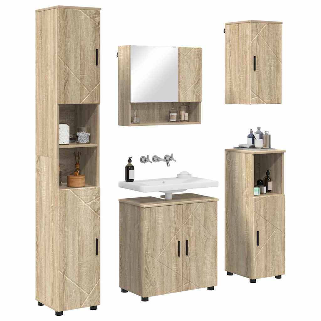 Badezimmermöbel-Set mit Tür 5 pcs Weiß Holzwerkstoff & Metall