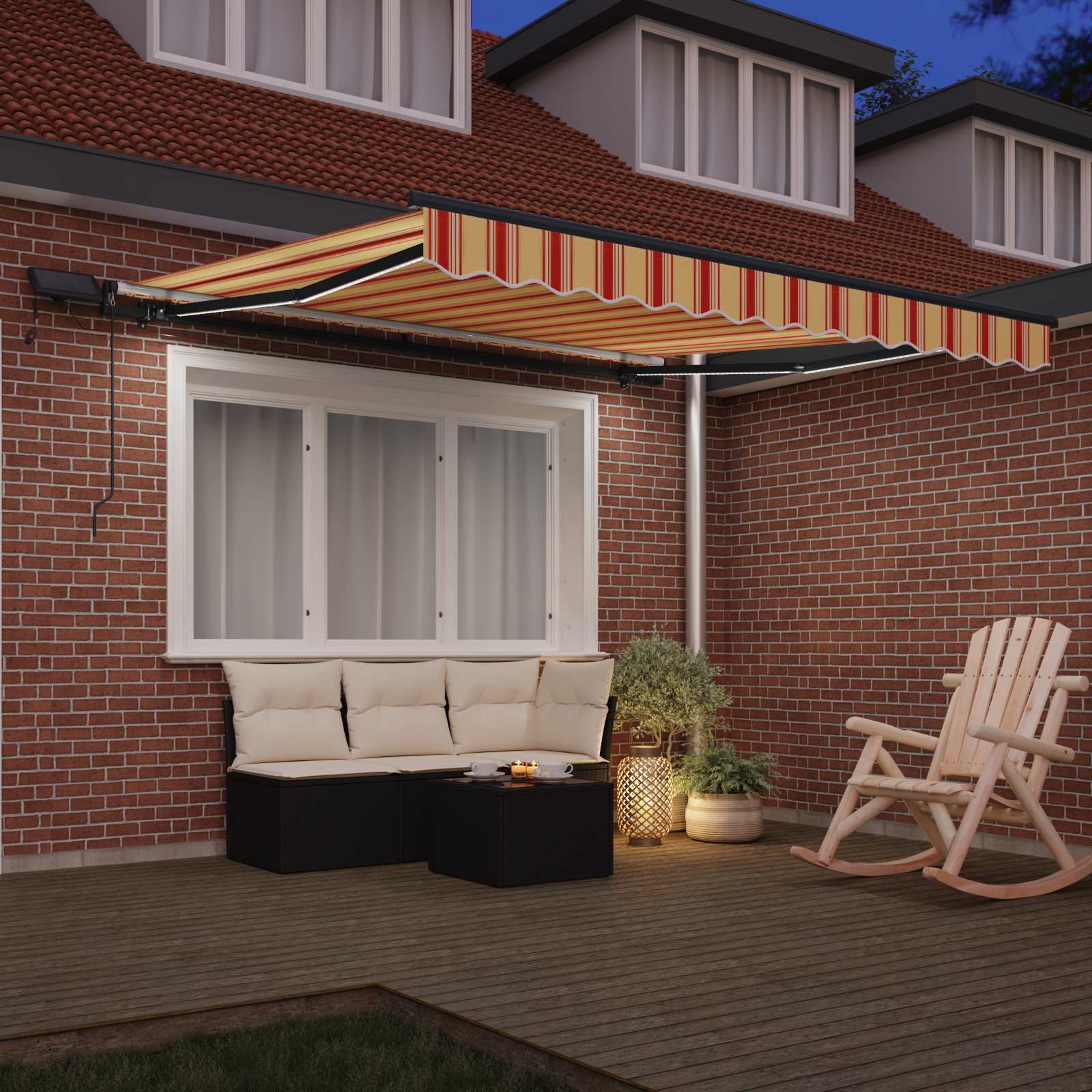 Markise Manuell Einziehbar mit LED 300x250 cm Blau und Weiß