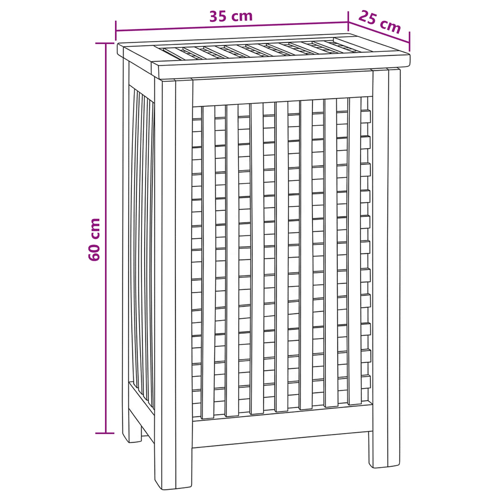 Wäschekorb Natur 35 x 25 x 60 cm Massivholz Teak
