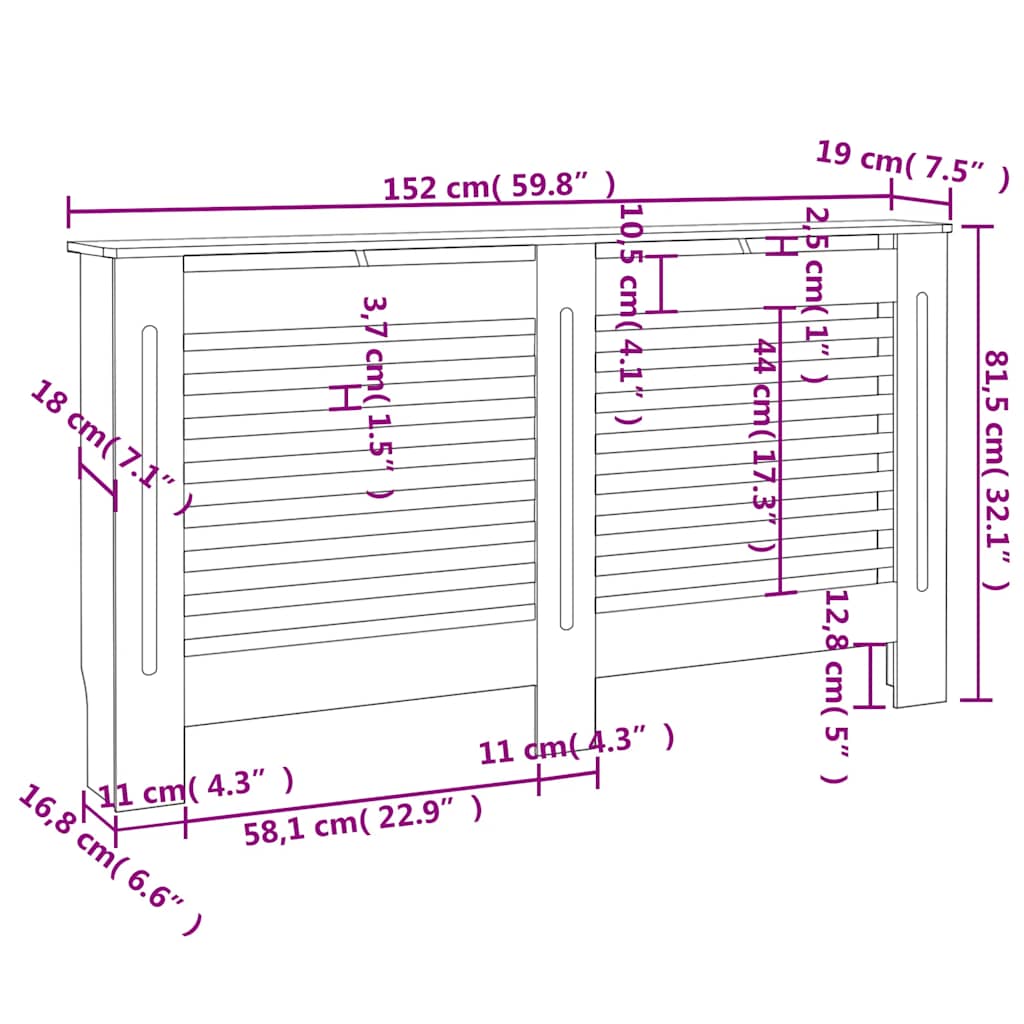 Heizkörperabdeckung Weiß 112×19×81,5 cm MDF
