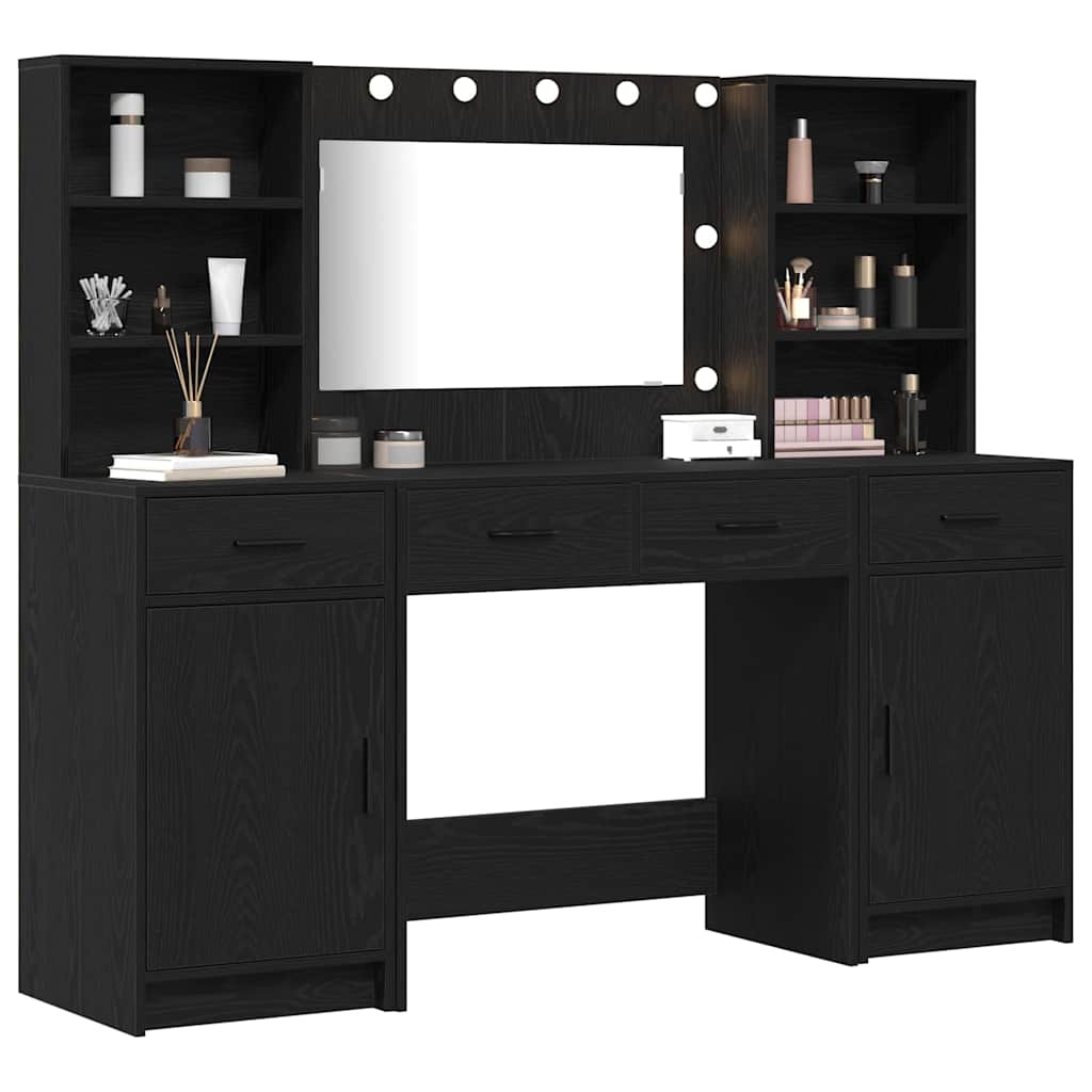 Schminktischset mit LED mit Schubladen 3 pcs Weiß Holzwerkstoff