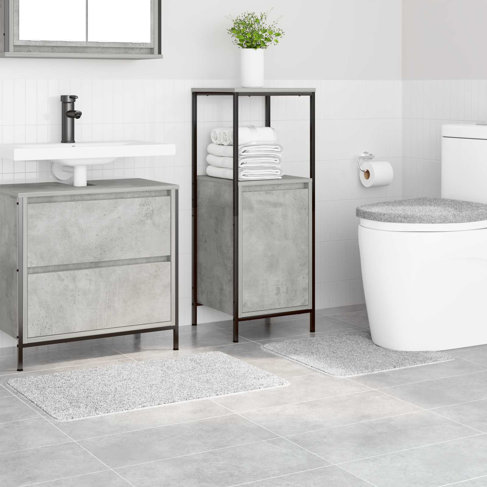 Anti-Rutsch Badematten-Set 3 pcs Grau PP