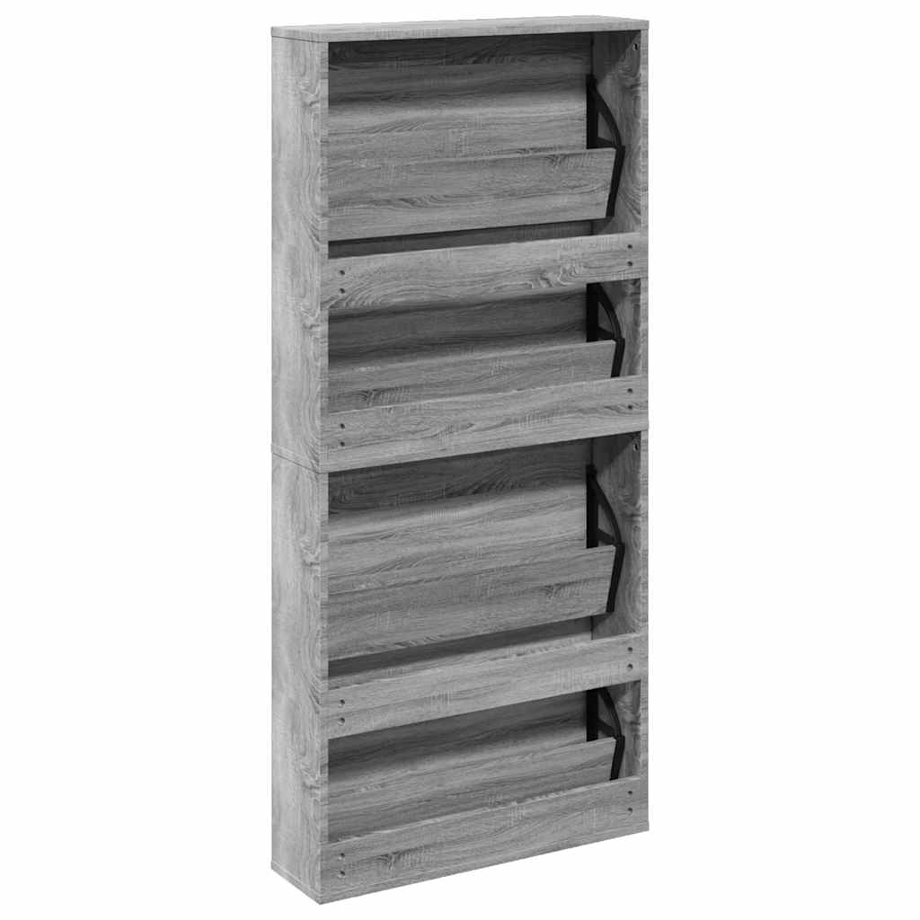 Schuhschrank mit 4 Fächern Spiegel Eiche 63×17×134 cm