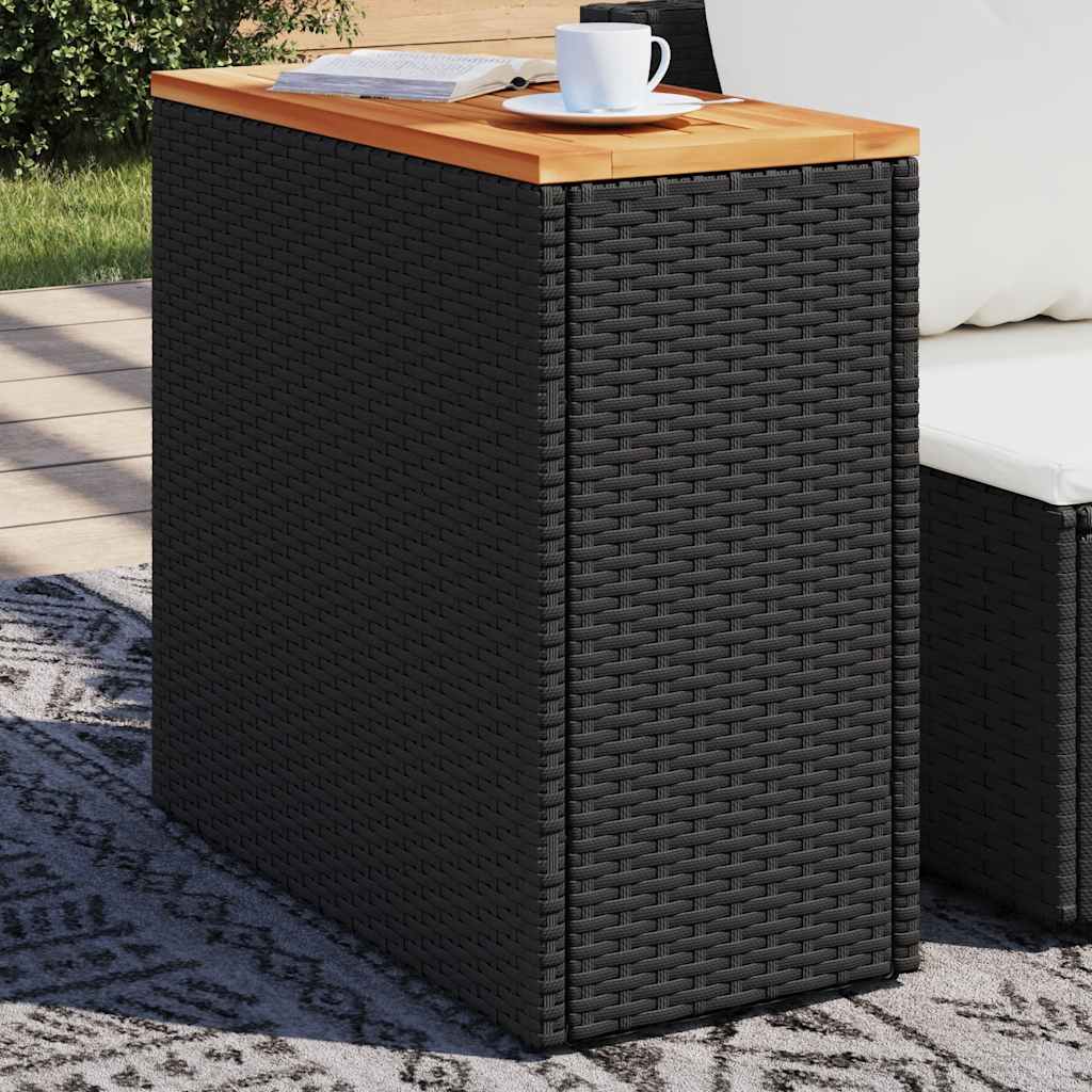 Garten-Beistelltisch mit Glasplatte Schwarz 58x27,5x55cm Rattan