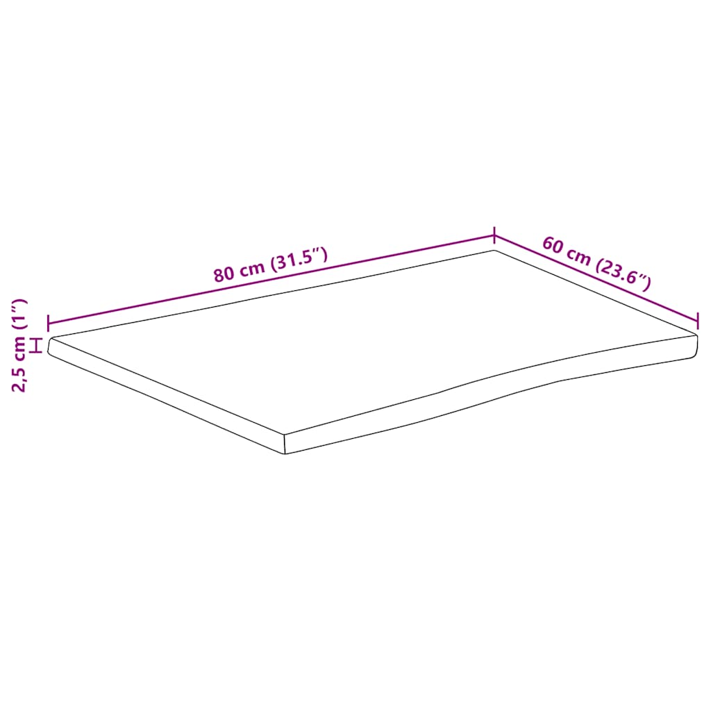 Tischplatte 40x40x2,5 cm Rechteckig Massivholz Akazie Baumkante