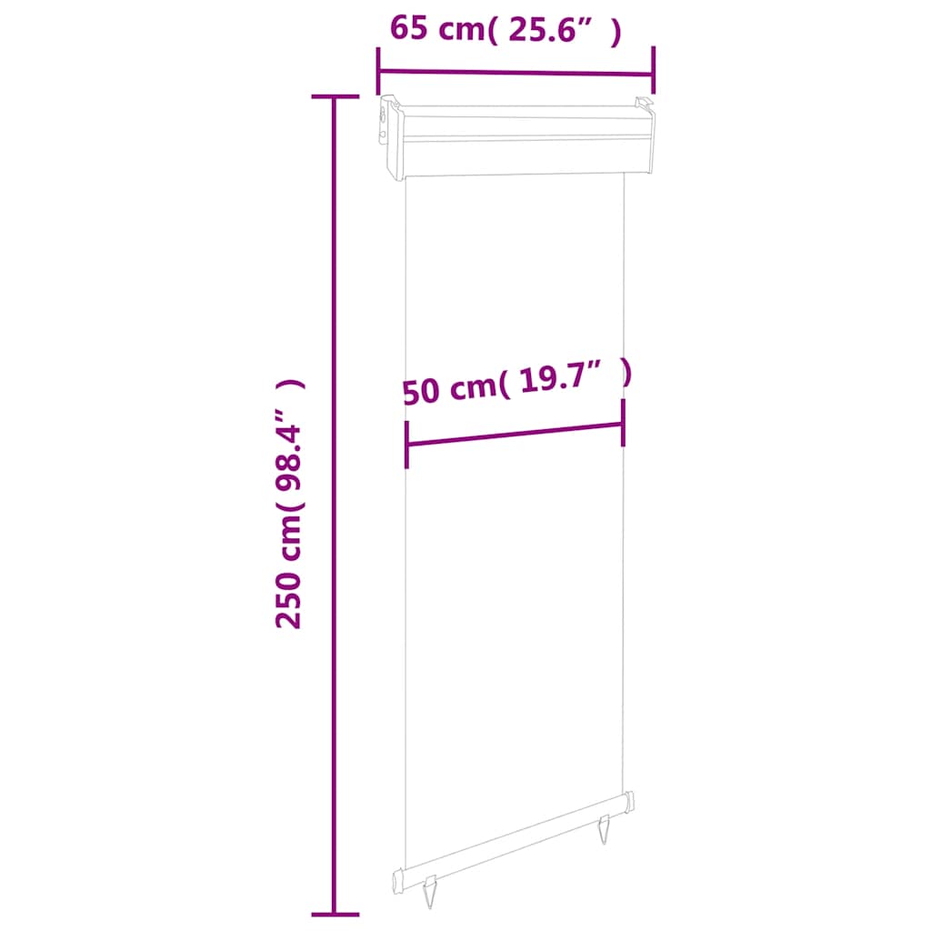 Balkon Seitenmarkise 60 x 250 cm 100% Polyester Eisen Stahl