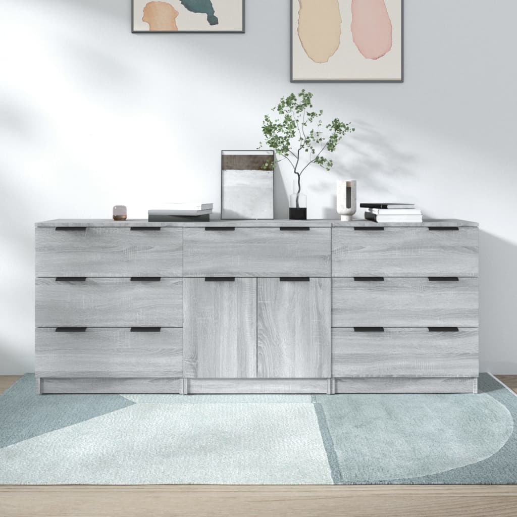 3-tlg. Sideboards Weiß Holzwerkstoff