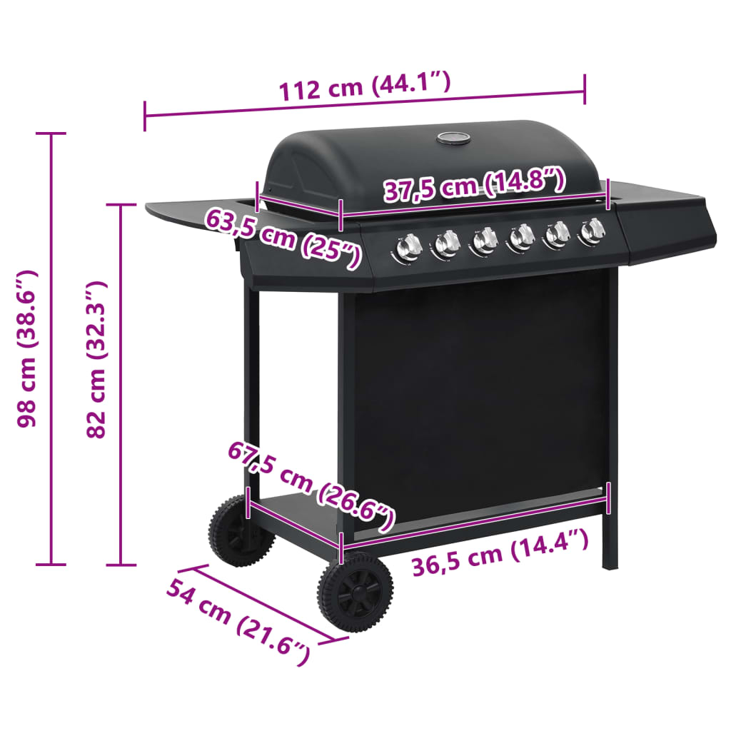 Gasgrill mit 6 Flammen Edelstahl Silbern