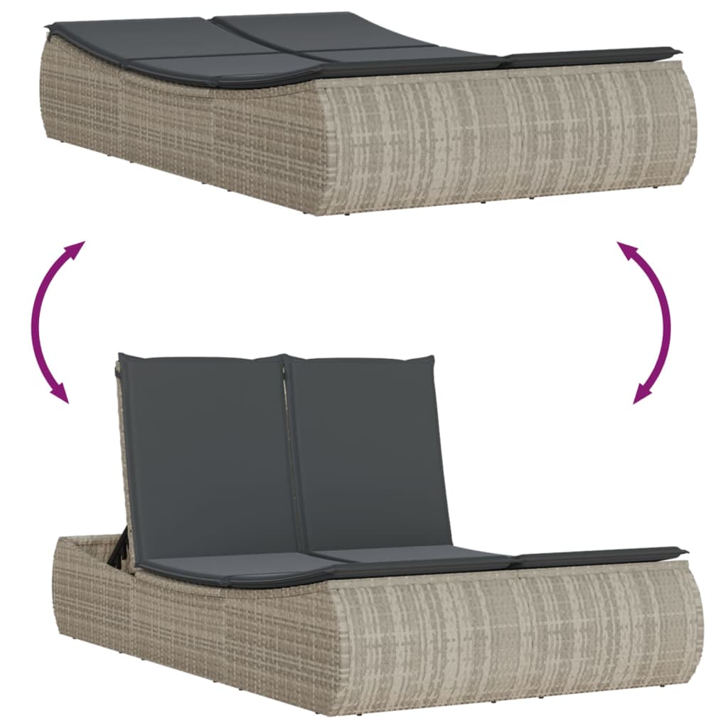 Doppel-Sonnenliege mit Kissen Schwarz Poly Rattan