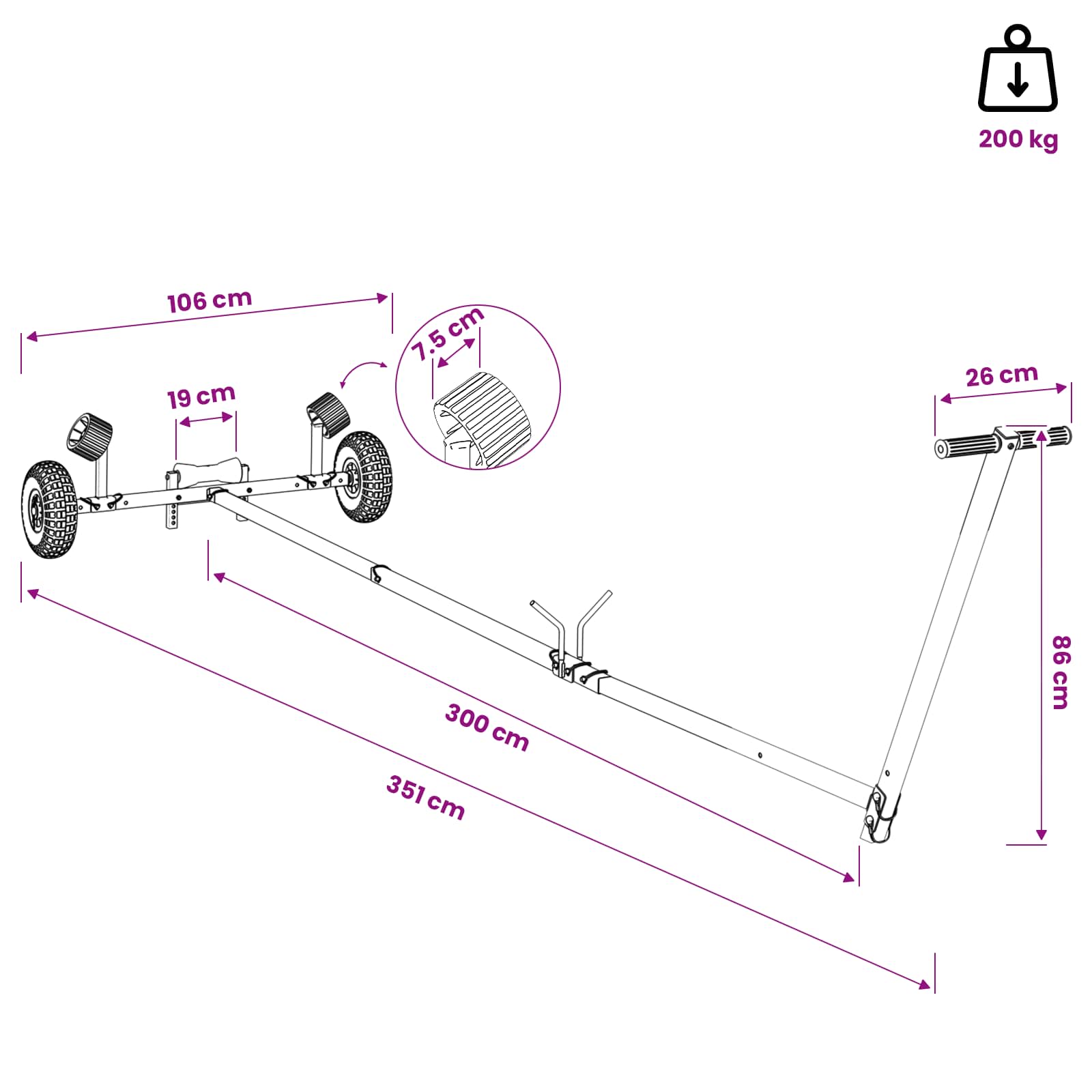 Verstellbarer Bootstrailer mit Luftreifen 200 kg Load Silber