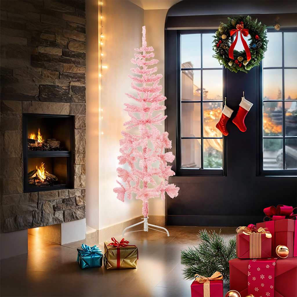 Künstlicher Halb-Weihnachtsbaum mit Ständer Schlank Weiß 180 cm