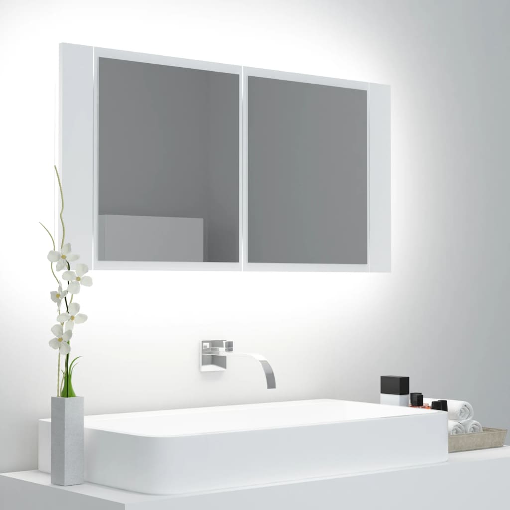 LED-Bad-Spiegelschrank Grau 90x12x45 cm Acryl