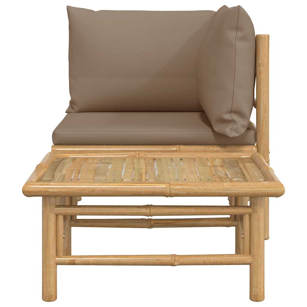 3-tlg. Garten-Lounge-Set mit Hellgrauen Kissen Bambus