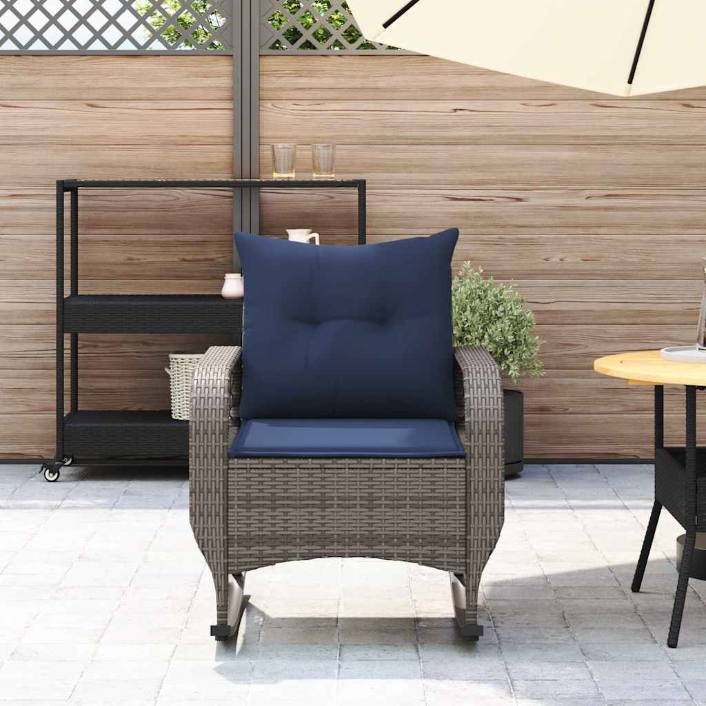 Garten-Schaukelstuhl mit Kissen Schwarz Poly Rattan