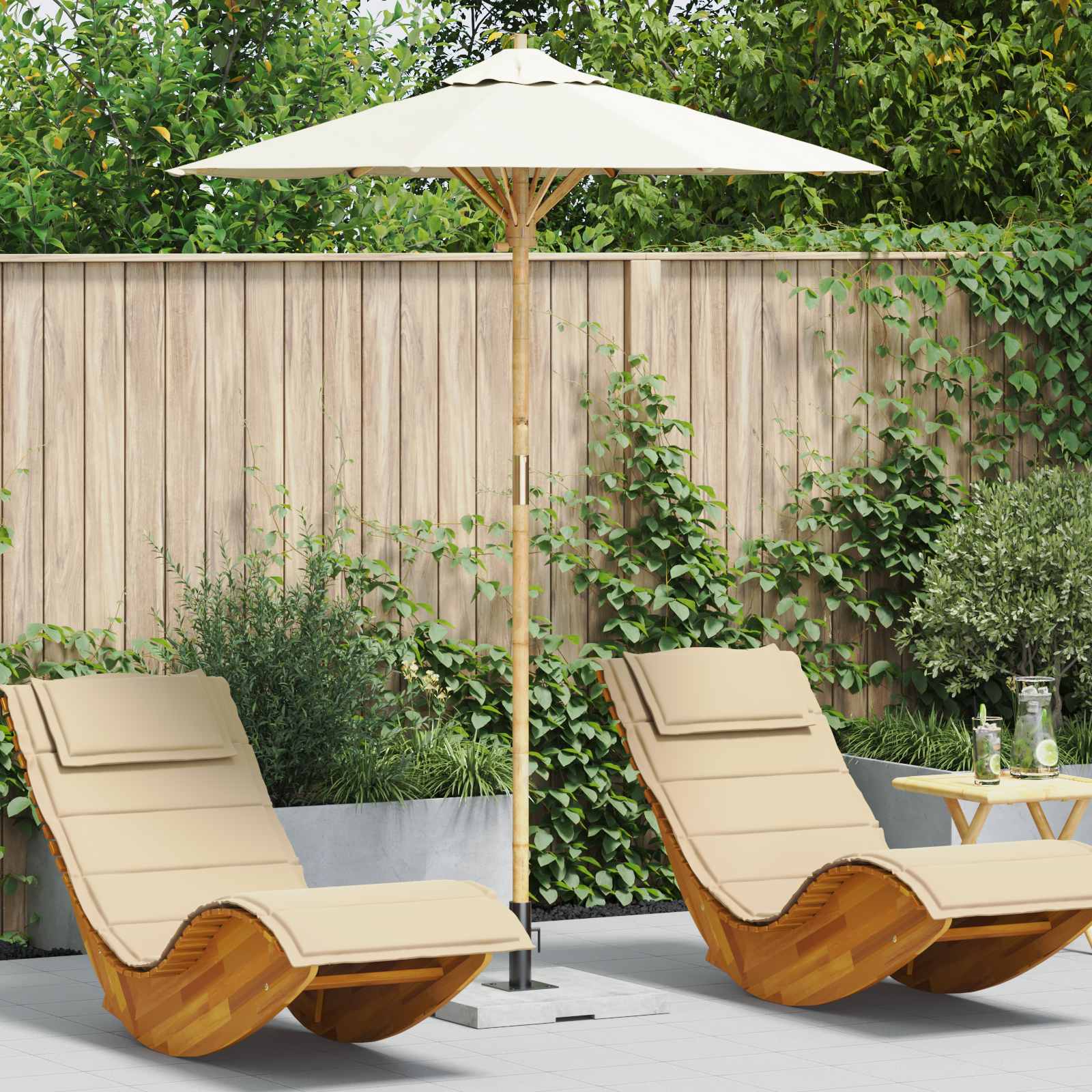 Garten-Sonnenschirm Cremeweiß Ø 150 x 210 cm Bambus