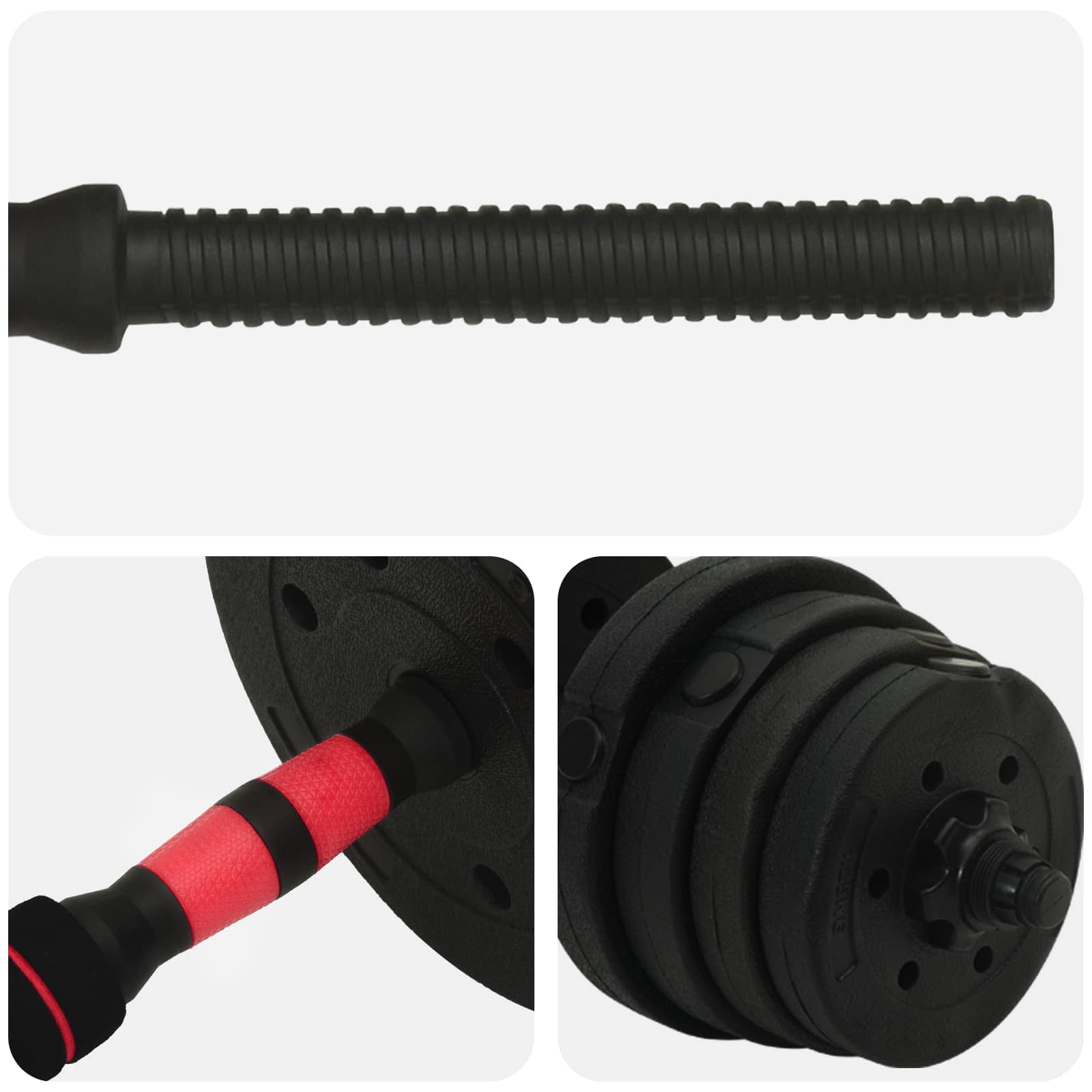 2-in-1 Hantelset 40kg Schwarz und Rot Zement und Eisensand