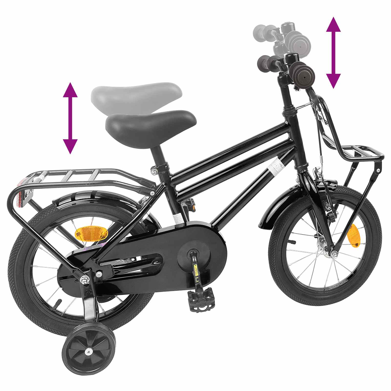 Kinderfahrrad 12 Zoll für 2-4 Jahre alt Schwarz