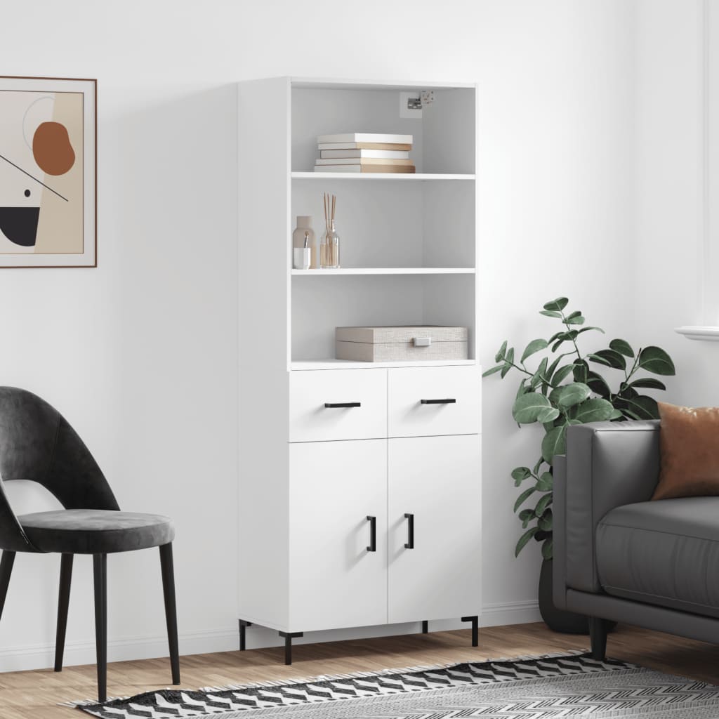 Highboard Hochglanz-Weiß 69,5x34x180 cm Holzwerkstoff