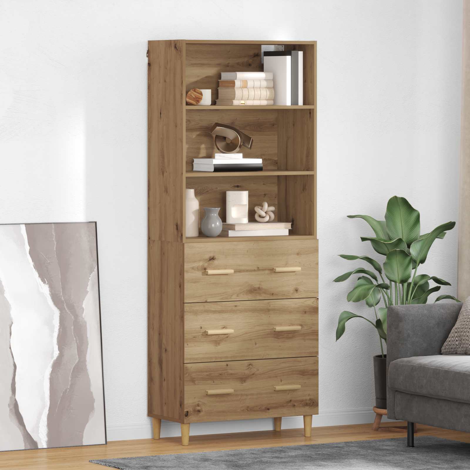 Highboard Altholz 69,5 x 32,5 x 180 cm Holzwerkstoff