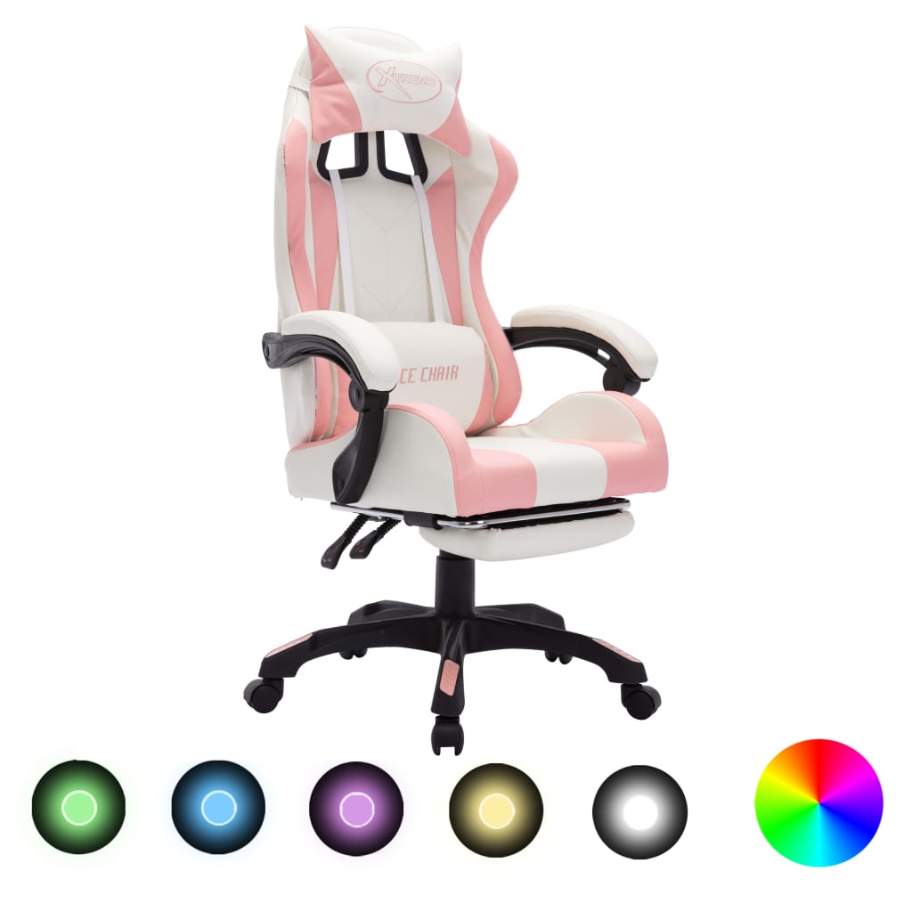 Gaming-Stuhl mit RGB LED-Leuchten Blau und Schwarz Kunstleder