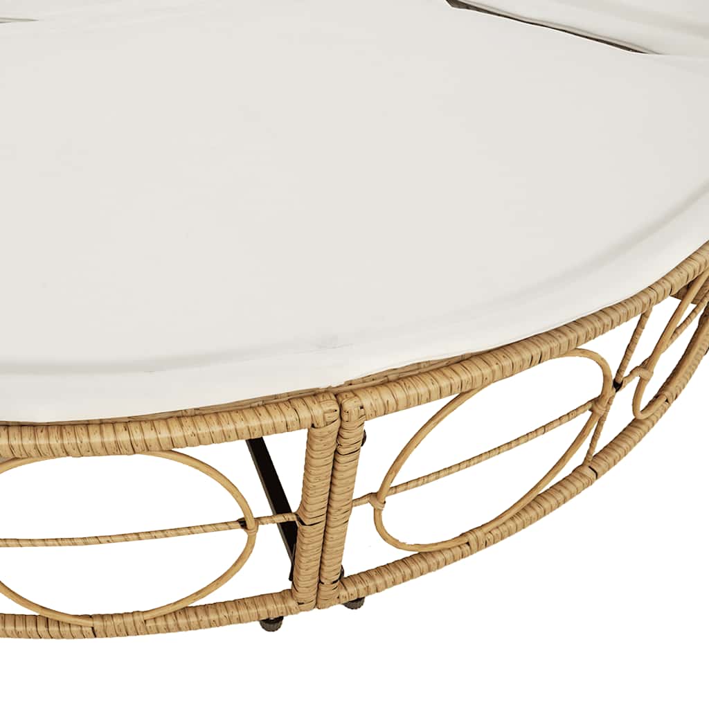 Outdoor-Loungebett mit Dach und Kissen Schwarz Poly Rattan
