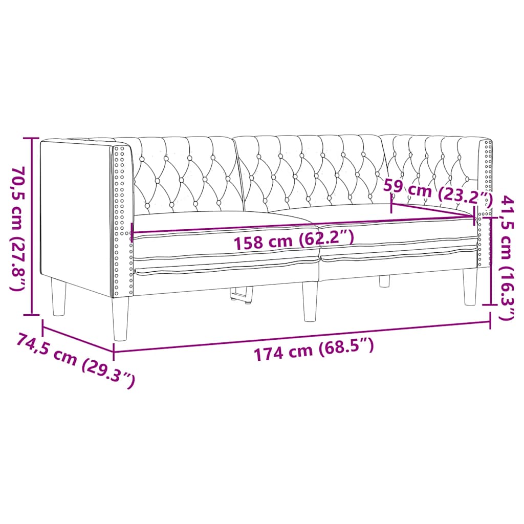 3-tlg. Chesterfield-Sofa-Set Schwarz Kunstleder