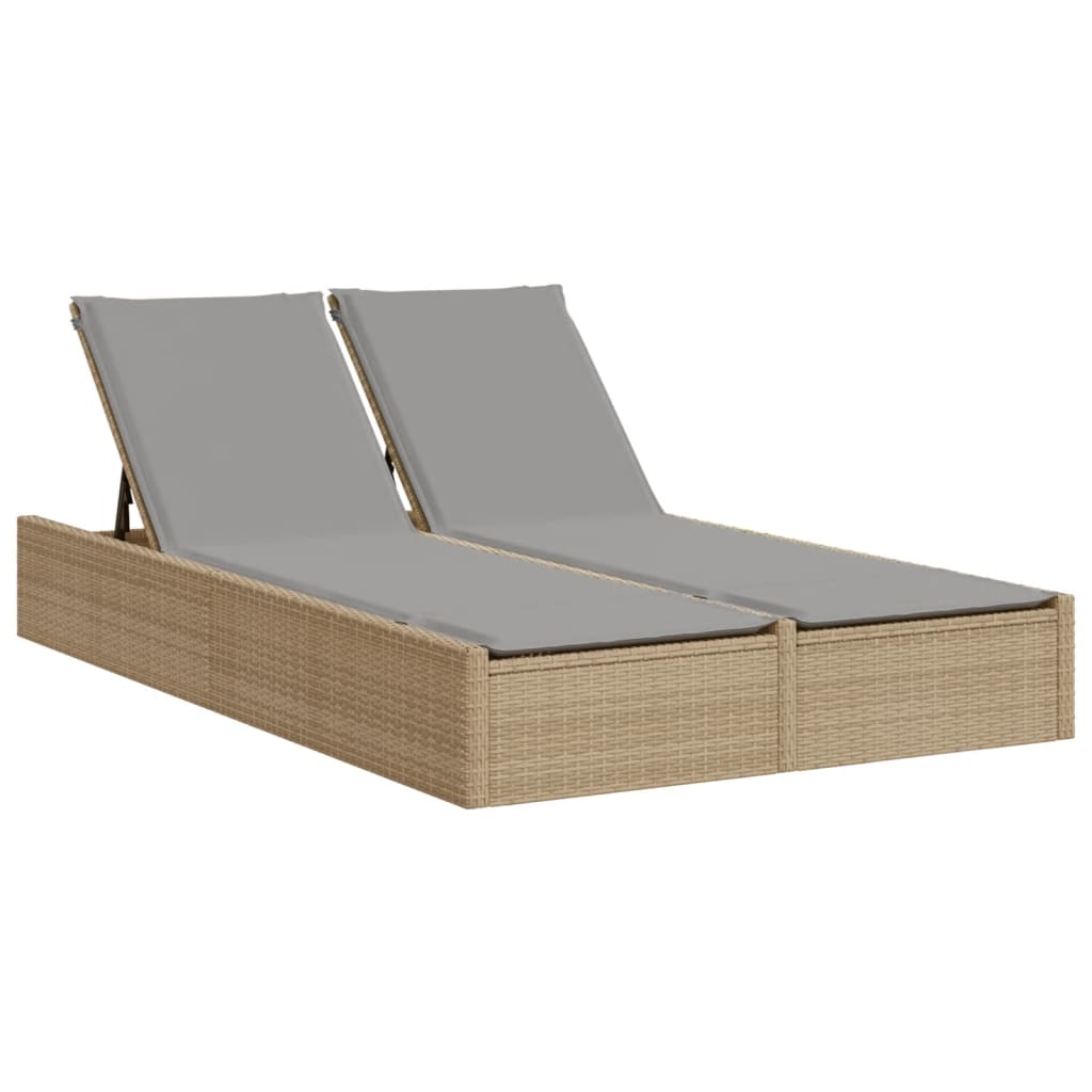 Doppel-Sonnenliege mit Kissen Schwarz Poly Rattan