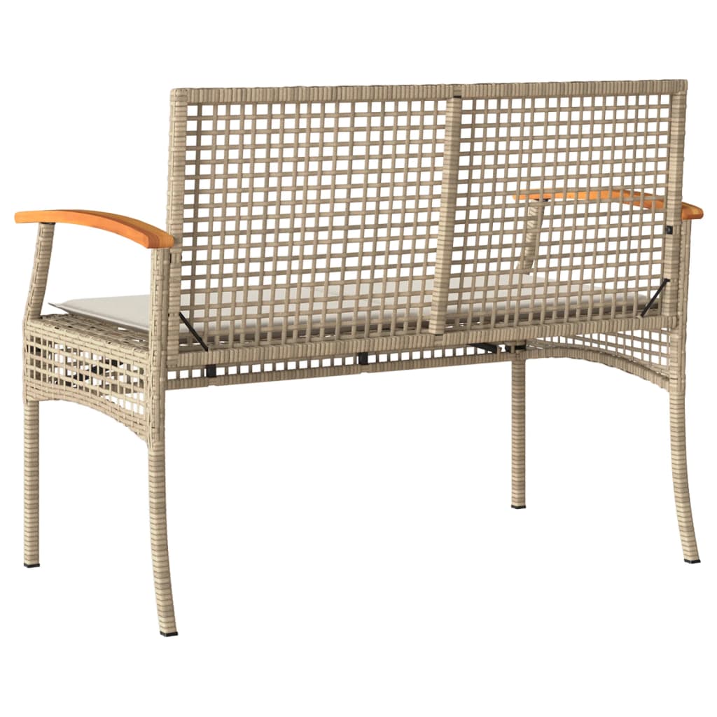 Gartenbank mit Kissen Schwarz Poly Rattan Akazienholz