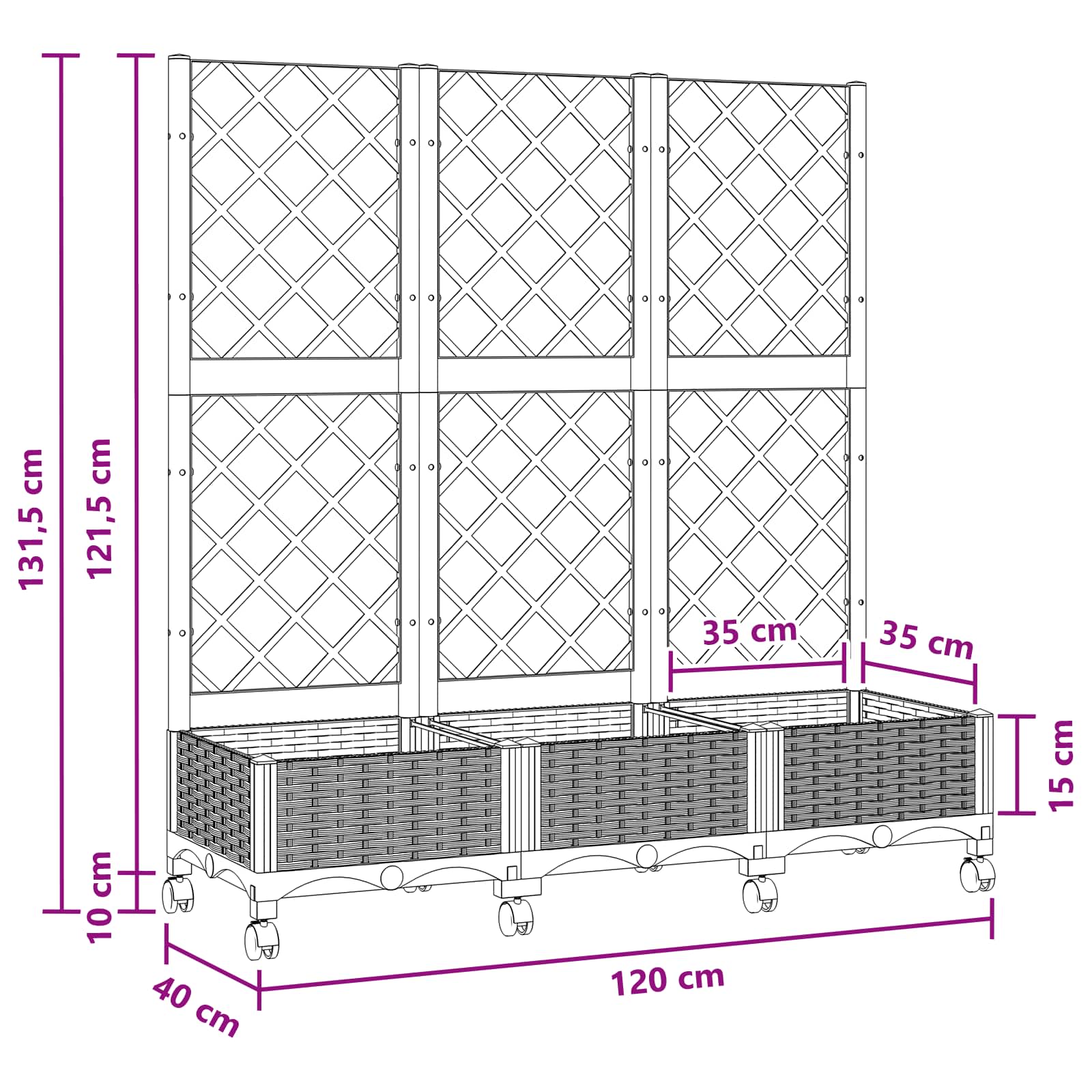 Pflanzkübel mit Rankgitter Hellgrau 40x40x121,5 cm PP
