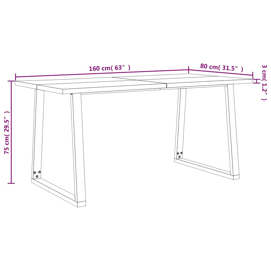 Esstisch Baumkante 140x80x75 cm Massivholz Akazie