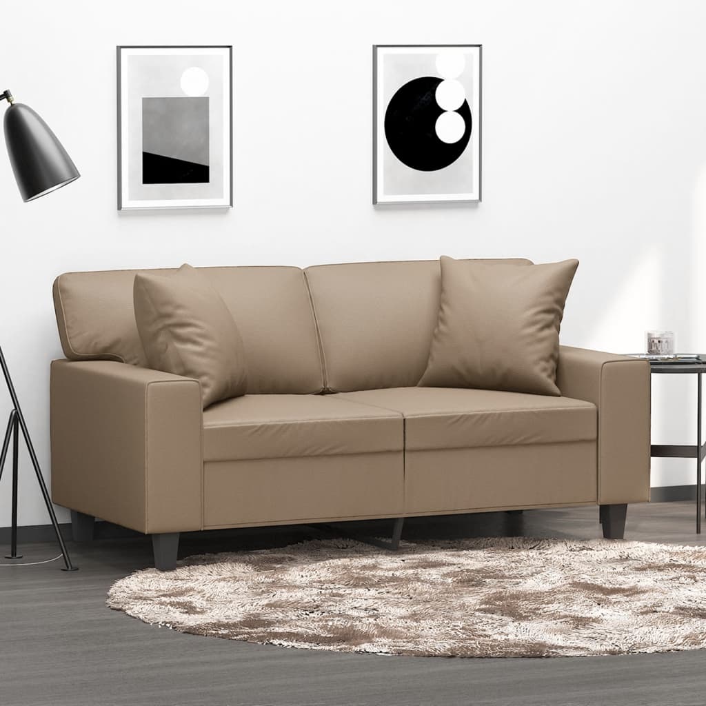 2-Sitzer-Sofa mit Zierkissen Creme 120 cm Kunstleder