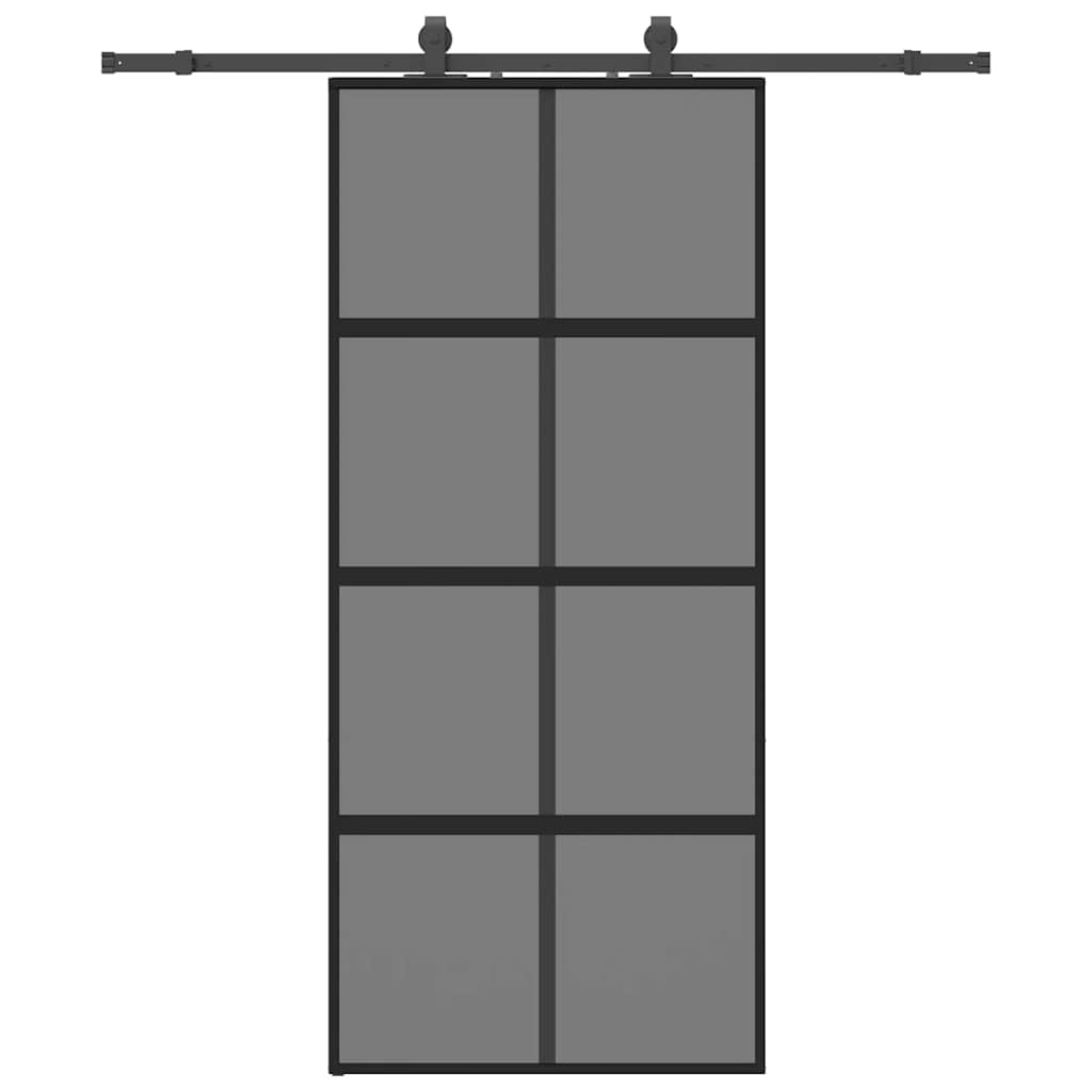 Schiebetür mit Beschlag Schwarz 76x205 cm Hartglas