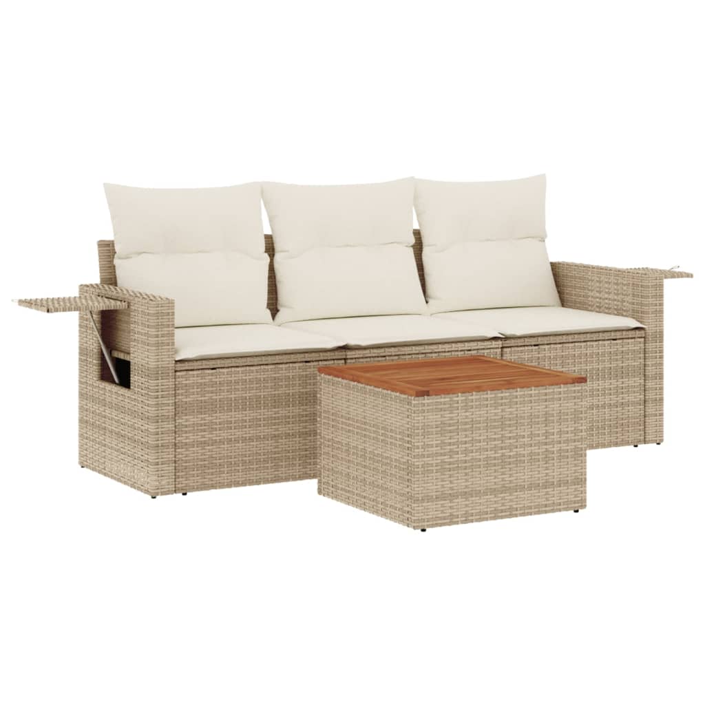 4-tlg. Garten-Sofagarnitur mit Kissen Schwarz Poly Rattan