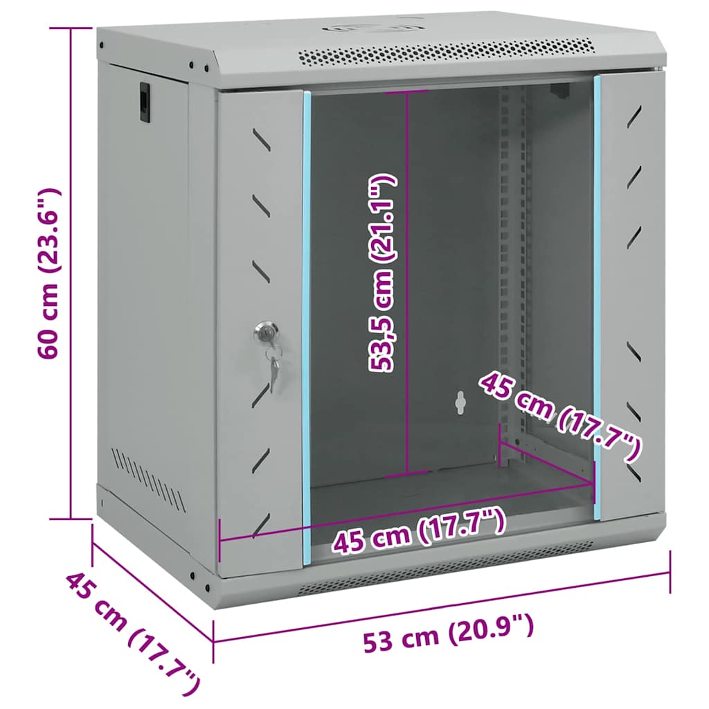 Netzwerkschrank mit Speicher Grau 60 x 45 x 28 cm Stahl